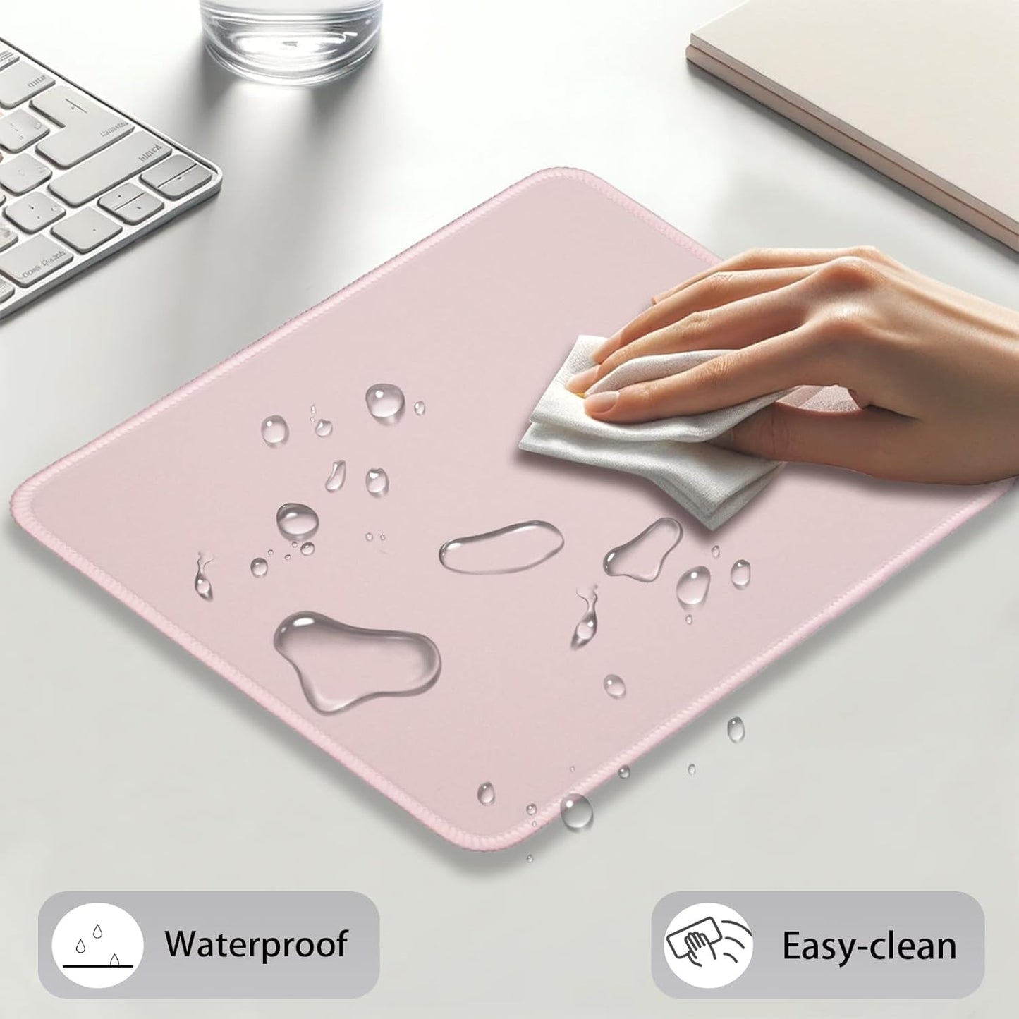 Light Pink Office/Gaming Mouse Pad 10.2x8.2 Inch, Stitched Edge, Durable Portable Solid Color Mat for Desk, Non-Slip Rubber Base, Smooth Surface