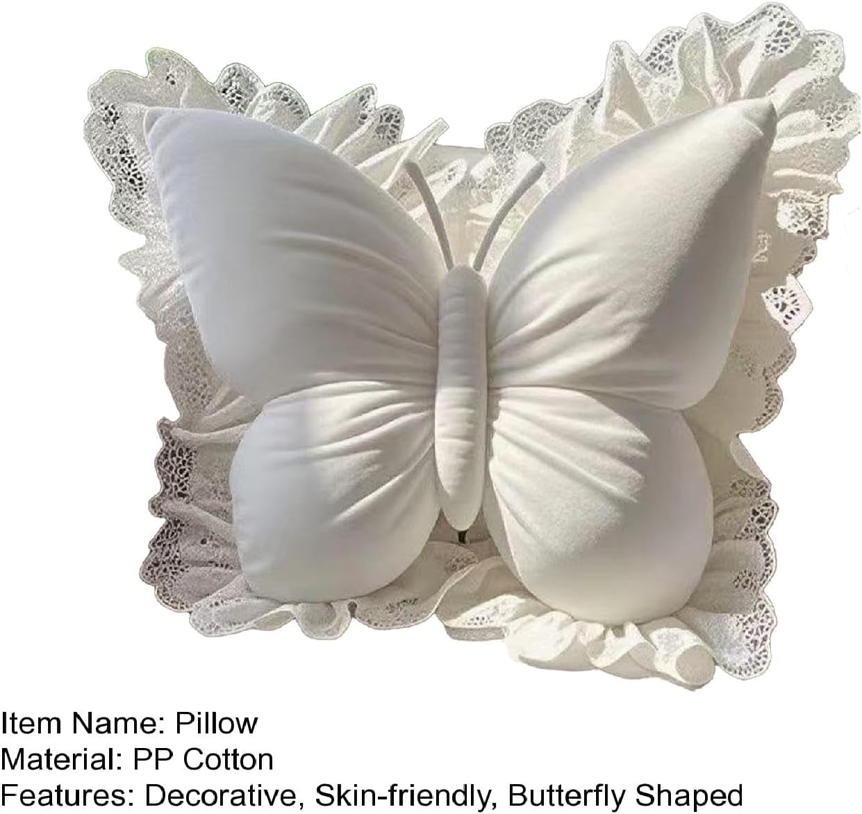 Butterfly Throw Pillow with Lace Edge, 20 inch Velvet Butterfly Decorative Pillow, Animal Pillow for Couch Living Room Bed,Home Decor, Office Chair, Car Seat (Pink)