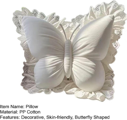 Butterfly Throw Pillow with Lace Edge, 20 inch Velvet Butterfly Decorative Pillow, Animal Pillow for Couch Living Room Bed,Home Decor, Office Chair, Car Seat (Pink)