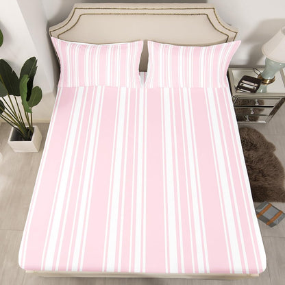 Pink Stripe Girls Fitted Sheet Twin Size,Modern Striped Woman Bedding Set,Minimalist and Neutral Style Bed Sheets 2 Pieces (No Flat Sheet),Farmhouse Fashion Deep Pocket Sheet,1 Pillowcase