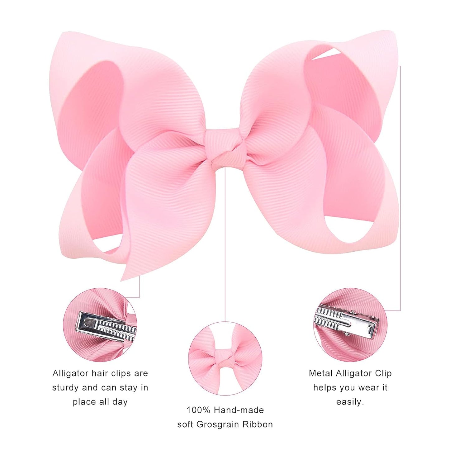 DEEKA 16 PCS 4" Hand-made Hair Bow Grosgrain Ribbon Solid Color Hair Bow Alligator Clips Hair Accessories for Little Teen Toddler Girls -Light Pink