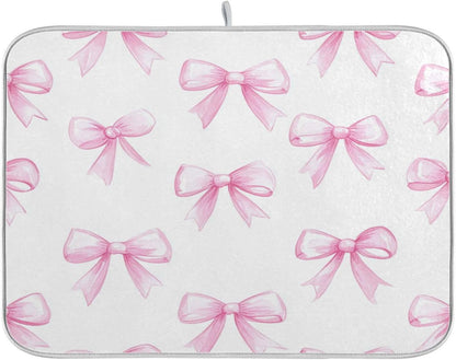 Pink Bows White Dish Drying Mat for Kitchen Counter 18 x 24 inch Rack Mat Microfiber Dry Dishes Mats Drainer Mat Dish Drying Pad Tableware Countertops Mat Decor