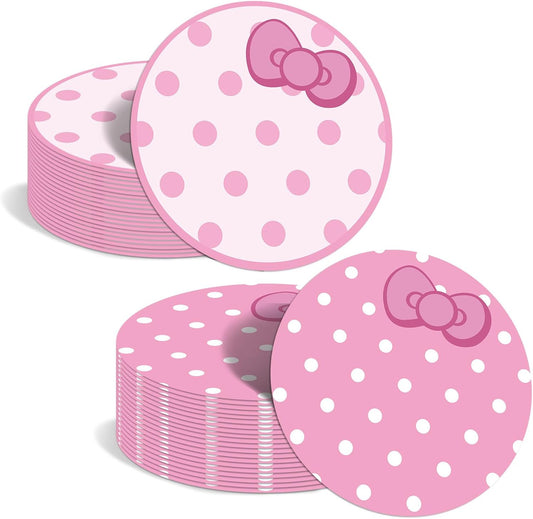 50 Pack Disposable Placemats 2 Styles Design Polka Dots Cute Bow Pink Round Paper Place Mats 13 Inches for Baby Shower Bachelorette Birthday Tea Party Dinner Table Decor