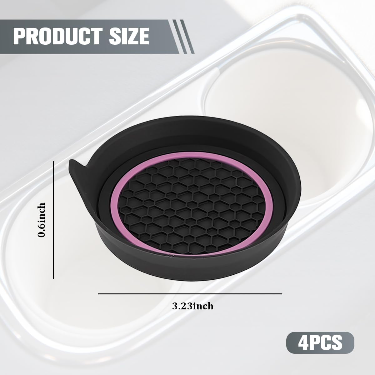 4PCS Car Cup Holder Coasters, Silicone Anti-Slip Vehicle Cup Recessed Mats, Sift-Proof Automotive Interior Insulation Drink Cup Pad Accessories, Universal Fit (Pink/Black)