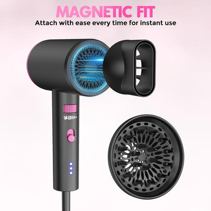 SIYOO Professional Hair Dryer, Ionic Blow Dryer with Diffuser and Nozzle, 1600 Watt Negative Ions Salon Lightweight Hairdryer Pink
