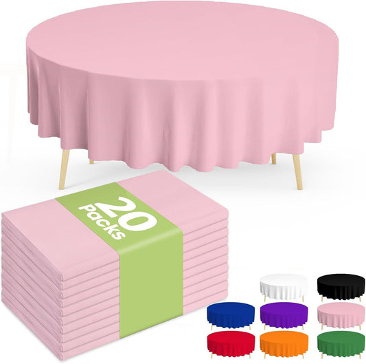Pureegg Plastic Table Cloth Disposable 20 Pack, 84'' Round Table Cloths, Easter Party, Valentines, Mothers Day Decorations, Tablecloths, Round, Pastel Plastic Cover, Leakproof & Sturdy, Pink