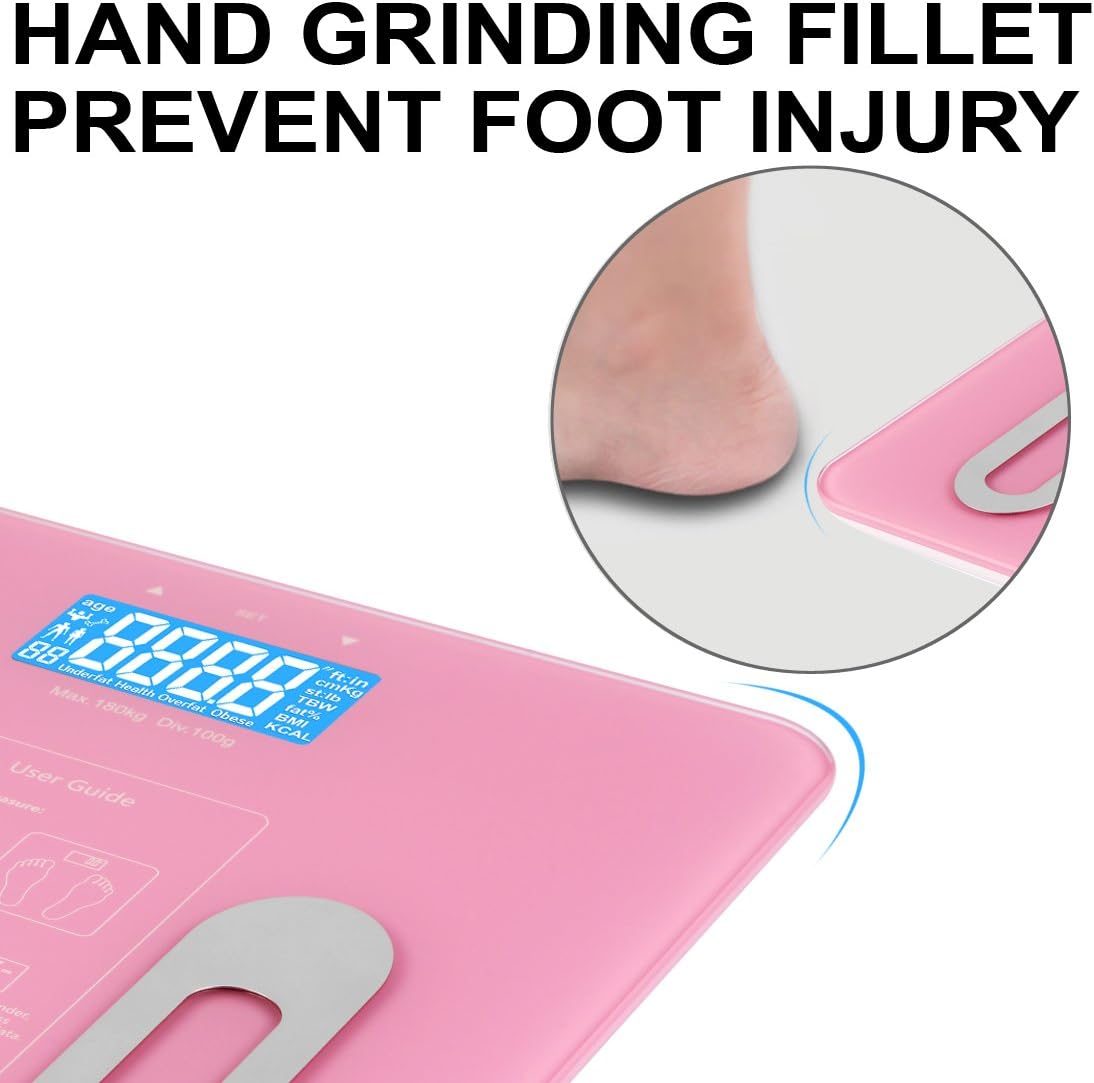 Triomph Precision Digital Bathroom Body Fat Scale with Backlit LCD Display, Body Composition Analyzer Measures Weight,Body Fat,Water,BMI,Muscle,Bone Mass and Calorie,400 lbs,Fat Loss Monitor,Pink