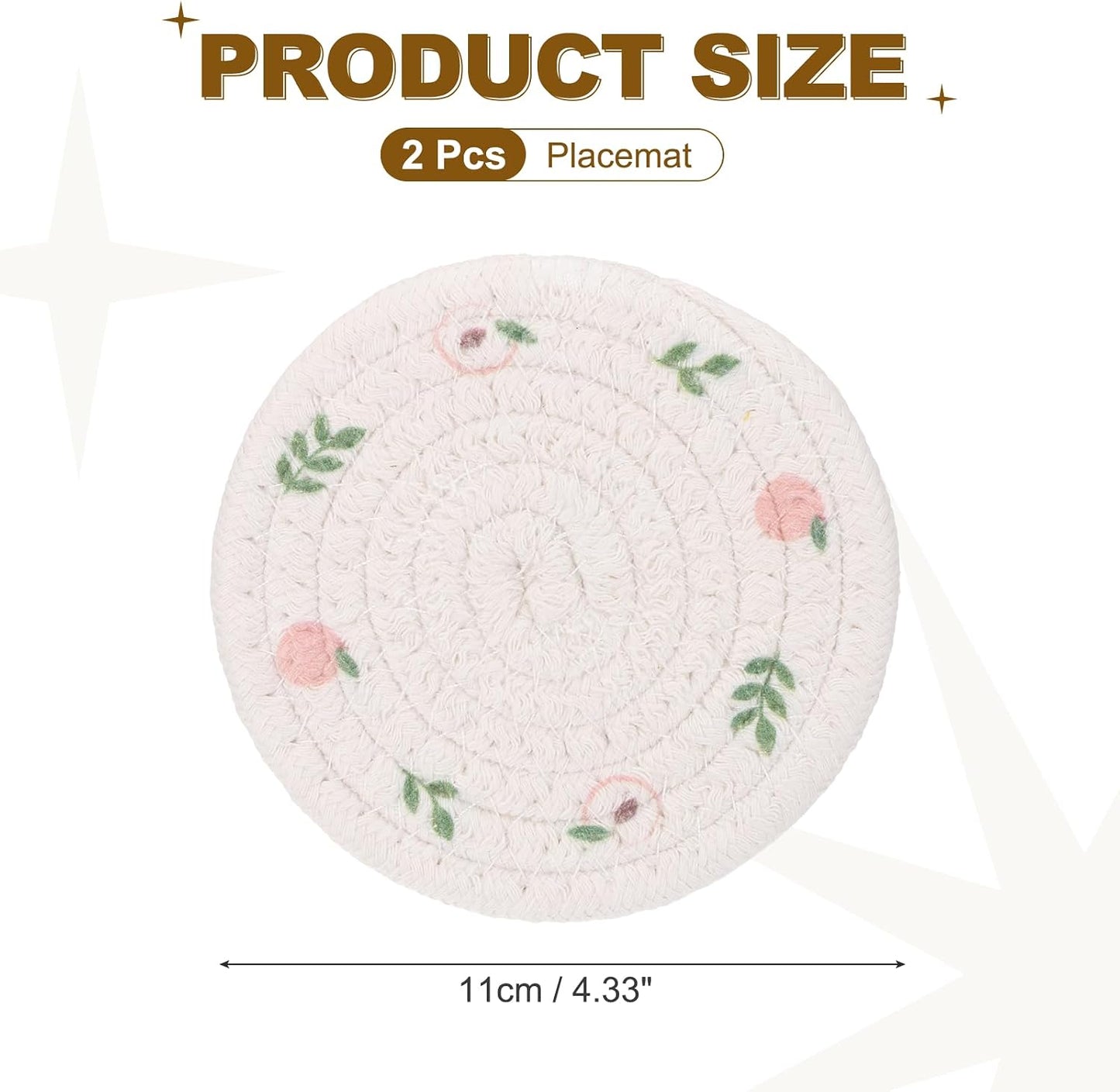 uxcell Round Placemats Set of 2, 4.3 Inch Cotton Rope Braided Place Mats, Heat Resistant Woven Table Placemats, for Home Wedding Holiday Party, Peach Pattern