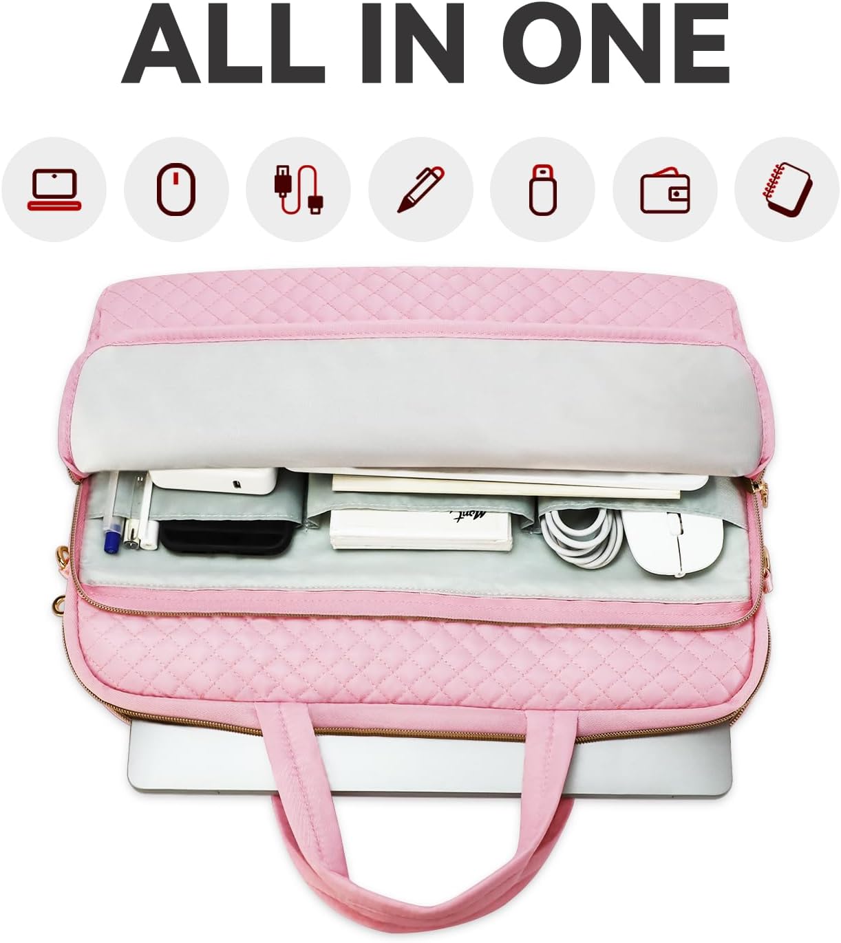 14 Inch Laptop Bag Case for Women Men Compatible with HP Chromebook OmniBook Envy/14 MacBook Pro M5/Dell Pro Inspiron XPS/Lenovo Yoga, Messenger Carrying Briefcase Computer Bag Case, Pink
