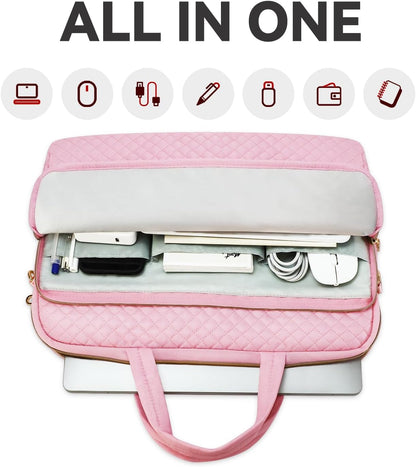 14 Inch Laptop Bag Case for Women Men Compatible with HP Chromebook OmniBook Envy/14 MacBook Pro M5/Dell Pro Inspiron XPS/Lenovo Yoga, Messenger Carrying Briefcase Computer Bag Case, Pink