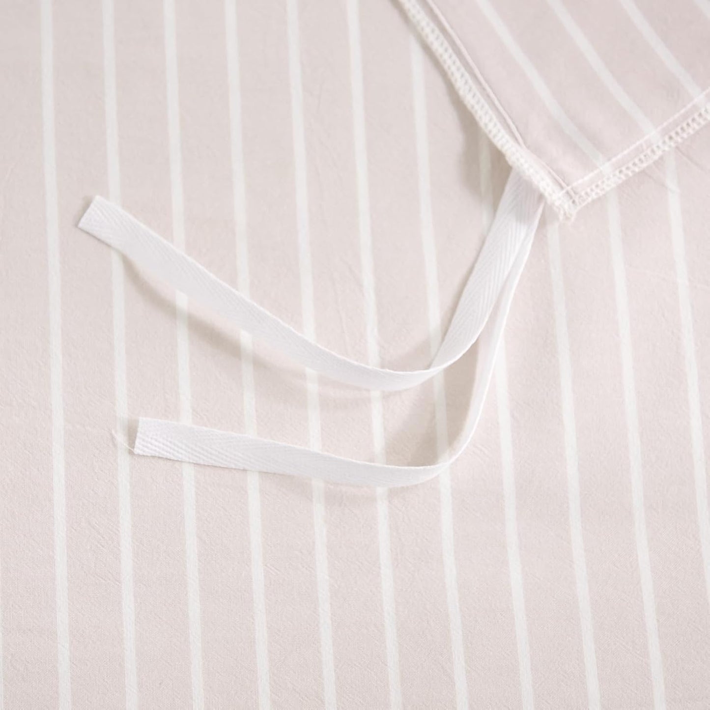 NEXHOME PRO Striped Duvet Cover King Size,100% Washed Cotton Bedding Set,Textured Linen Feel,Breathable,Organic,3 Piece(White Stripes 104x90)
