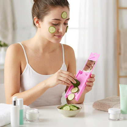 Unomor Cucumber Slicer Tool Facial Mask Cucumber Cutter with Mirror Abs Veggie Slicer for Thin Slices Diy Skincare Fruit and Vegetable Prep Pink 4.72 X 2.08 X 0.59 in