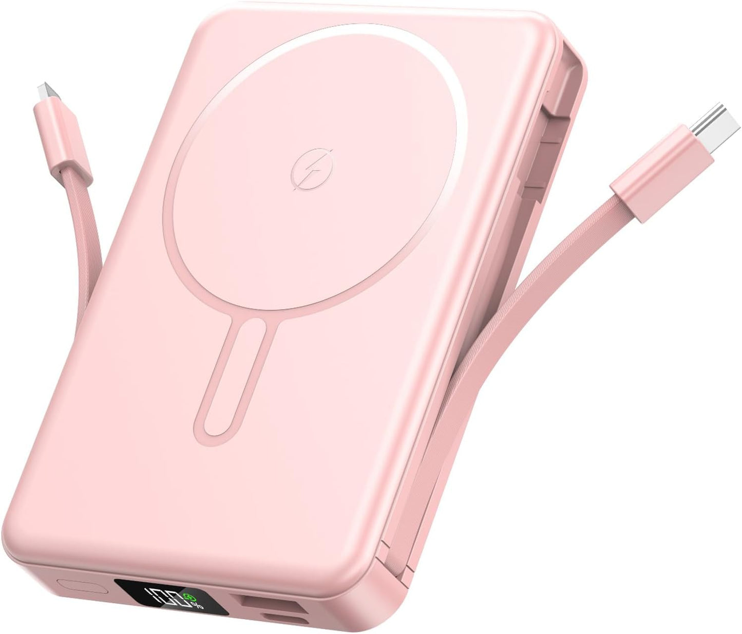 Magnetic Portable Charger, Power Bank Fast Charging 22.5W 10000mAh, Portable Charger with Built in Cable, for Magsafe Battery Pack Compatible with iPhone 17/16/15/14/13/12 Pro/Pro Max, Samsung Pink