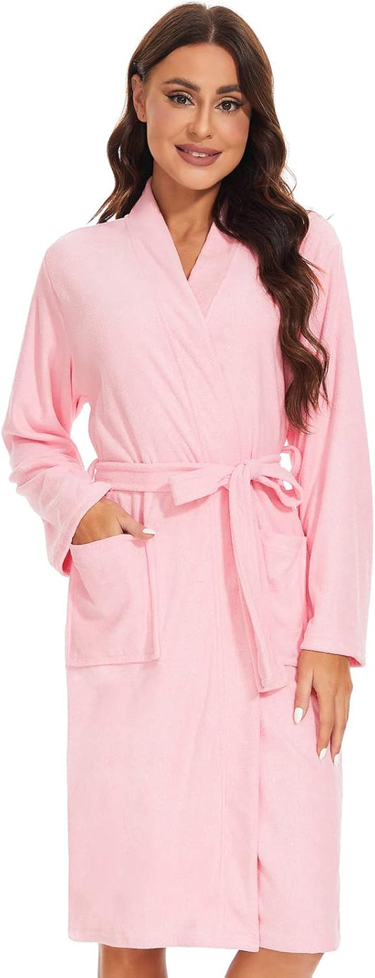 Knuffnee Women Bath Robes Terry Cloth Towel Robe Knee Length Bathrobe with Pockets