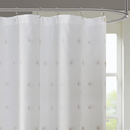 Madison Park Sophie Trendy Shower Curtain with Textured Pom-Poms Accent Modern Bathroom Décor, Machine Washable Bath Privacy Screen, 72 in x 72 in, White/Blush