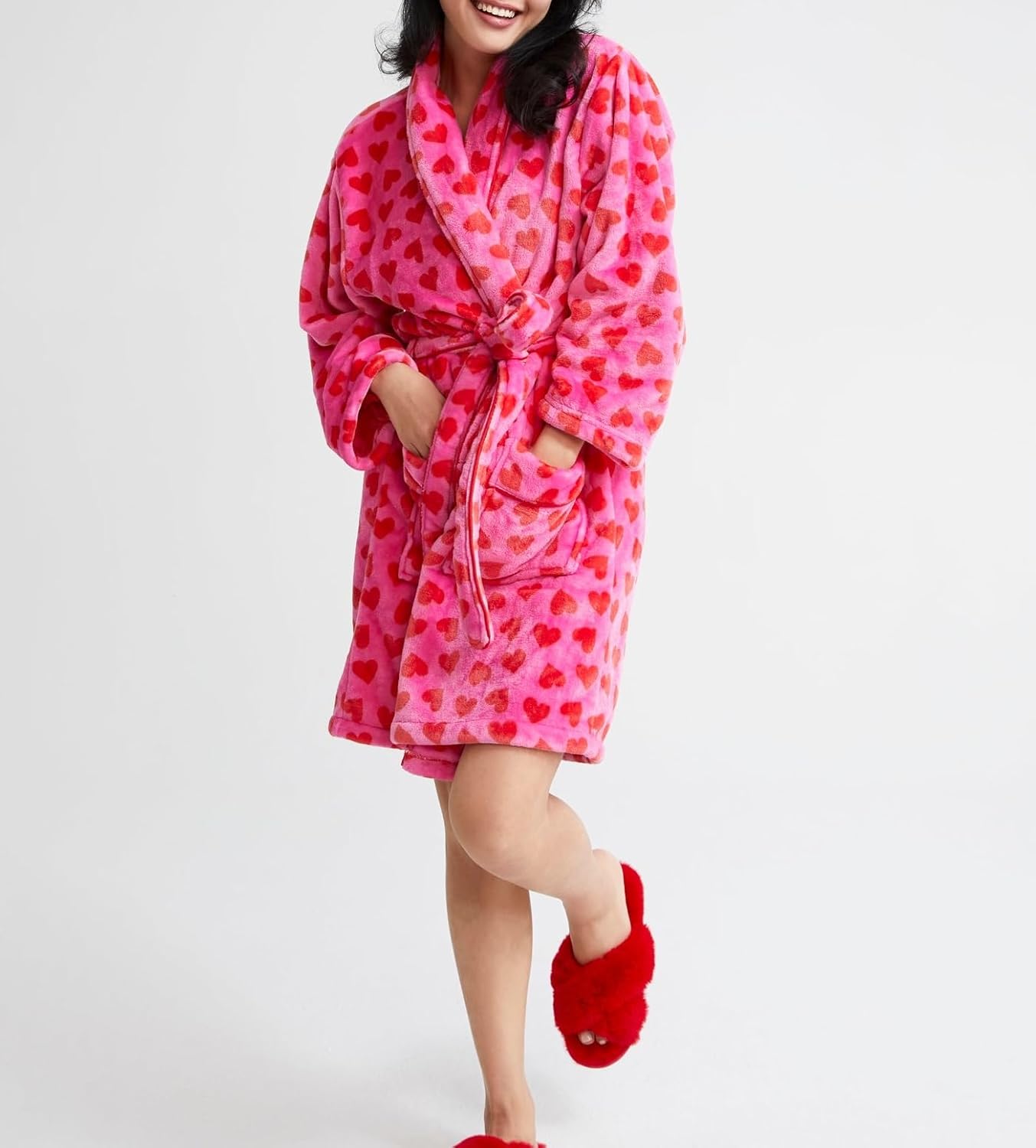 Aonoapll Women Christmas Plush Robe Holiday Graphic Long Sleeve Fuzzy Bathrobe Shawl Collar Warm Lounge Robe with Belt