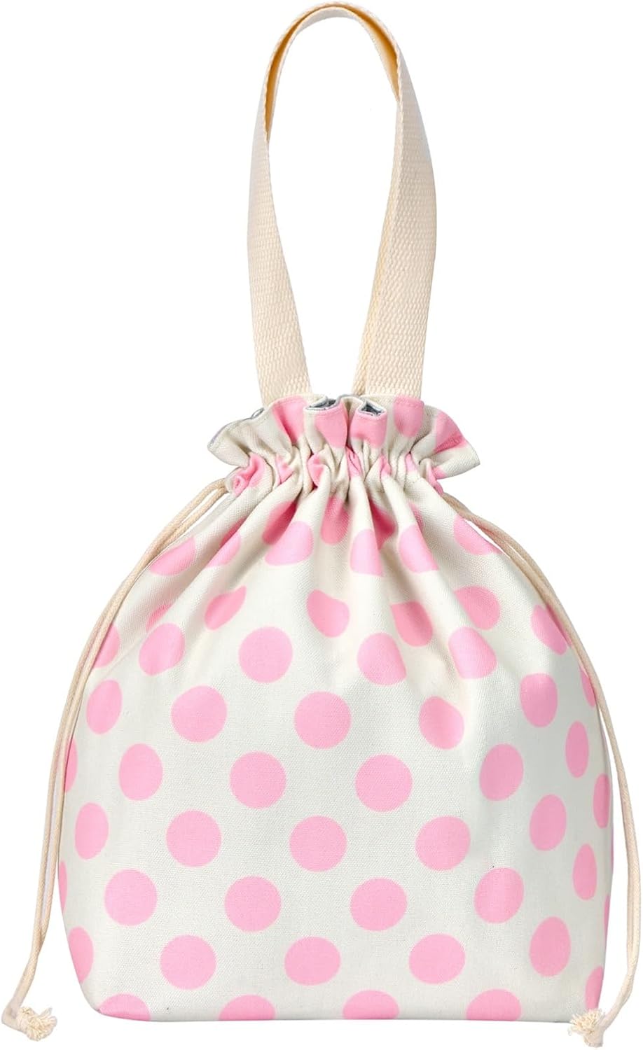 Waterproof Polka Dot Drawstring Lunch Bag - Spill-Resistant Pouch for Work Office, 5mm Foam Base, Quick Open/Close for Women Men (pink)