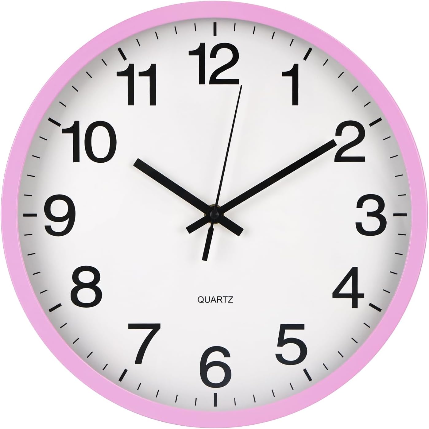 Wall Clock Non-Ticking Silent Quartz Movement Decor Clock Modern Simple Style Round Plastic Wall Clocks for Home/Office/School/Living Room/Bedroom/Kitchen (Pink, 12 Inch)