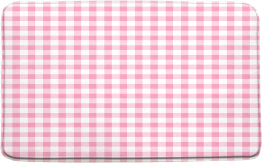 Pink White Bath Mat Buffalo Check Plaid Classic Gingham Farmhouse Checkered Vintage Grid Minimalist Simple Modern Bathroom Rug Floor Carpet, 19.7x31.5 Inch