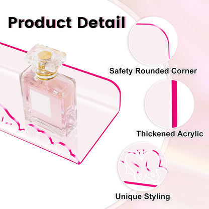 Floating Shelves for Wall,4 Pack 15.7’’x 3.5’’Adhesive Acrylic Shelves Organizer for Book Toy Photo Makeup,Wall-Mounted Kids Storage for Bathroom,Bedroom,Nursery,Pink Butterfly