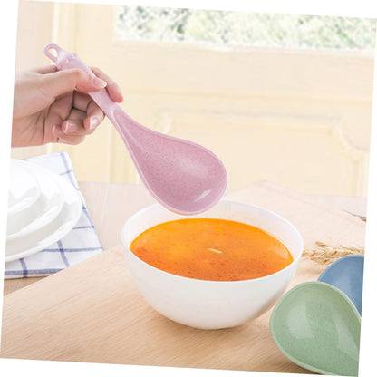 LABRIMP 4pcs Long Handle Soup Spoons Lightweight Kitchen Utensils for Hot Pot Porridge and Cereal Easy to Clean and Ergonomic Design Blue Green Beige Pink