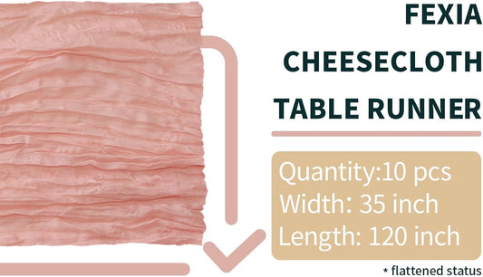 FEXIA 10 Pack Pink Gauz Table Runner 35x120 Inches Peach Table Runner for Mother's Day Bridal Shower Wedding Party First Communion Centerpiece Engagement Boho Table Decoration (Pink)