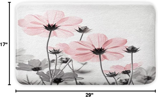MERCHR Pink Bathroom Rugs Mat, Cute Daisy Flower Elegant Wildflower Design Farmhouse Bath Rugs, Unique Floral Door Mats, 17 X 29 Inches