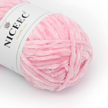 NICEEC 3 Skeins Soft Chenille Yarn Blanket Yarn for Knitting Fancy Yarn for Crochet Weaving DIY Craft Total Length 3×85m (3×93yds, 3×50g)_Light Pink