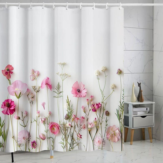 Floral Shower Curtain, Fabric Cloth Shower Curtains for Bathroom Farmhouse Decor, Colorful Shower Curtain with 12 Hooks and 1 Hanging Cord, 72" x 72", Pink Flowers