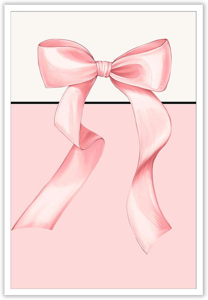 CJWHGYJ Trendy Preppy Bow Poster Pastel Pink Bow Canvas Wall Art Minimalist Girly Butterfly Pictures Aesthetic Prints Painting For Living Room Bedroom Office Wall Decor 12x16in Unframed