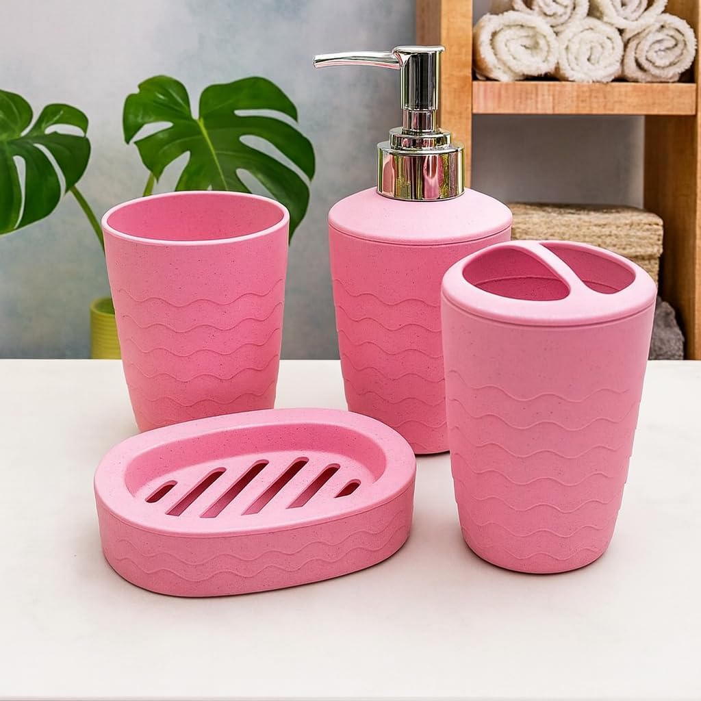 4-Piece Liquid Soap Dispenser/Bathroom Accessories Set/Bathroom Set (1 Liquid Soap Dispensar, 1 Soap Dish,1 Toothbrush Holder and Tumbler)