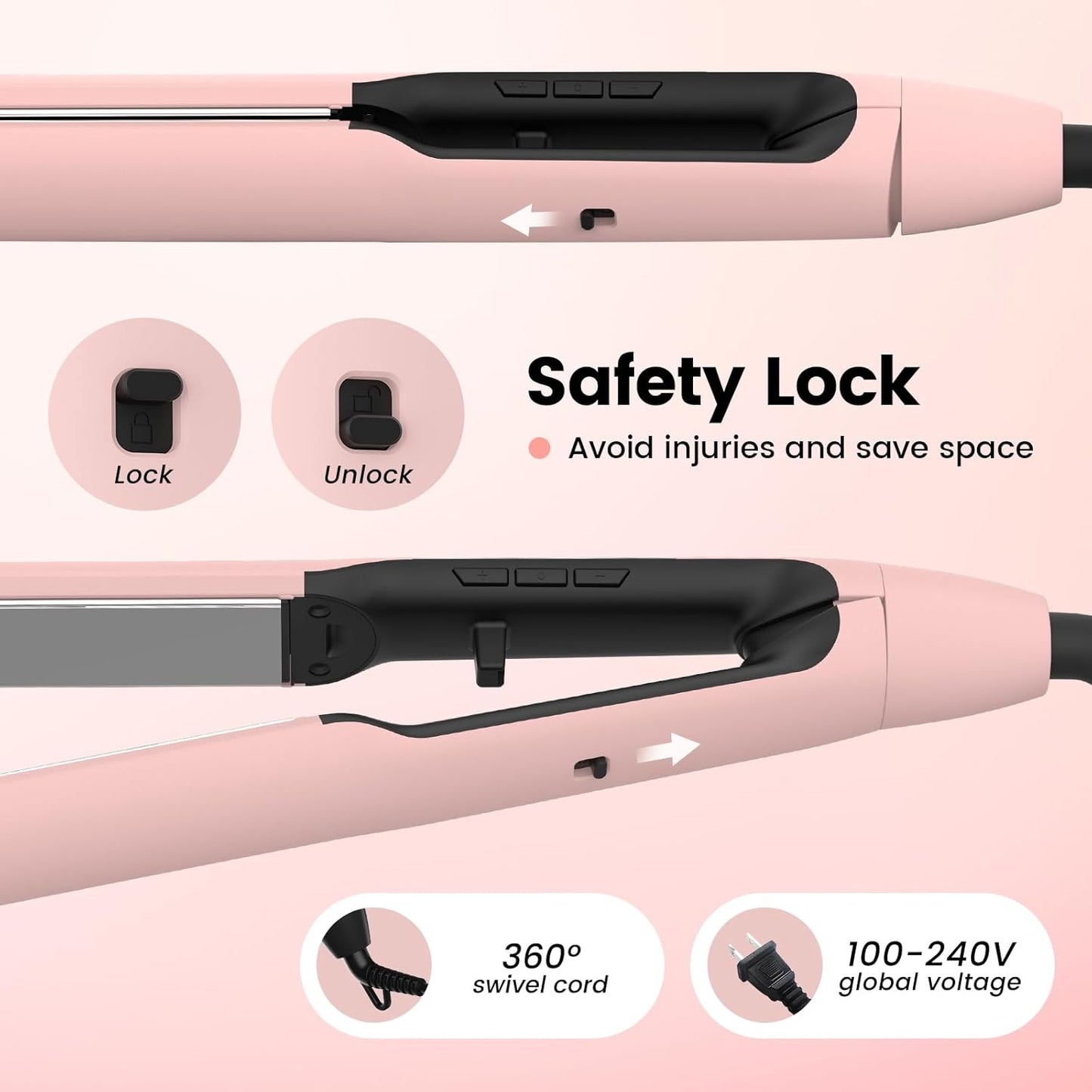 PRITECH Flat Iron Hair Straightener and Curler 2 in 1, Titanium Flat Iron with Negative Ions, Adjustable Temp(248℉-450℉) and Automatic Shut Off (Pink)