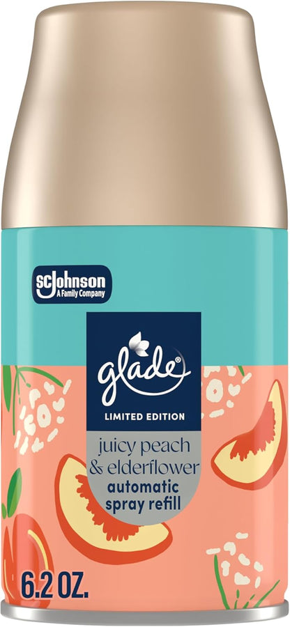 Glade Automatic Spray Refill, Juicy Peach & Elderflower, Scented Air Freshener for Home and Bathroom, 6.2 Oz
