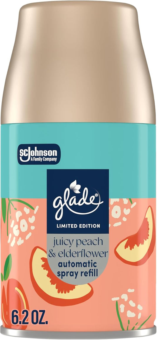 Glade Automatic Spray Refill, Juicy Peach & Elderflower, Scented Air Freshener for Home and Bathroom, 6.2 Oz