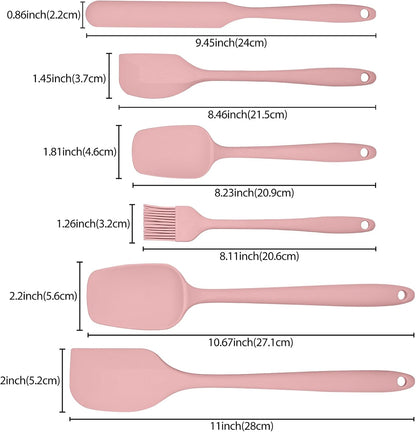 6 Pieces Silicone Spatula Set, Rubber Spatulas Silicone Heat Resistant Spatula Set for Kitchen Use, Food Grade Rubber Spatula with Ergonomic Grip, Cooking, BPA Free Dishwasher Safe(pink)