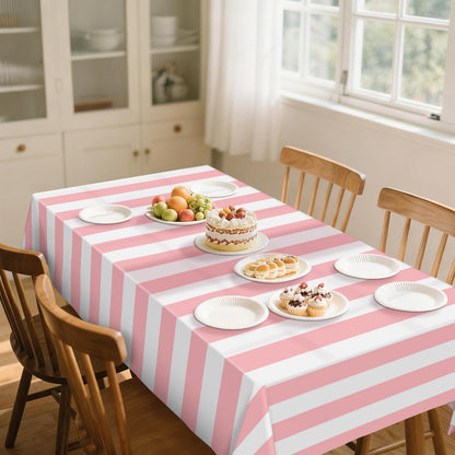 4 Pcs Pink and White Striped Tablecloths Plastic Pink Stripe Tablecloths Waterproof Rectangle Striped Tablecloth for Holiday Picnic Birthday Theme Party Decorations, 52 x 86 in