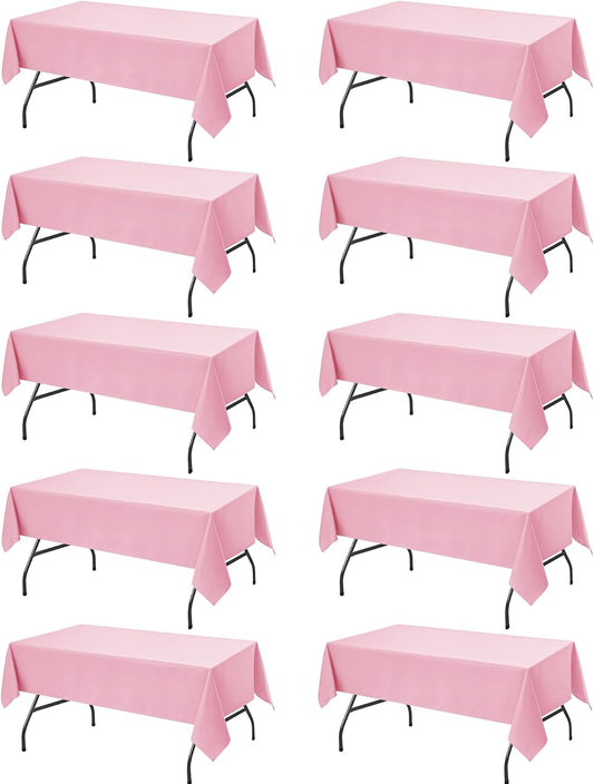 10-Pack Pink Tablecloths for Rectangle Tables, 60 x 102 Inches, Stain-Resistant Polyester Fabric for 6 Foot Tables - Washable Table Covers for Weddings, Banquets, Birthday Parties, Events