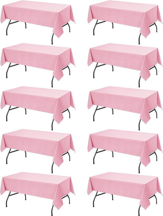 10-Pack Pink Tablecloths for Rectangle Tables, 54 x 108 Inches, Stain-Resistant Polyester Fabric for 6 Foot Tables - Washable Table Covers for Weddings, Banquets, Birthday Parties, Events