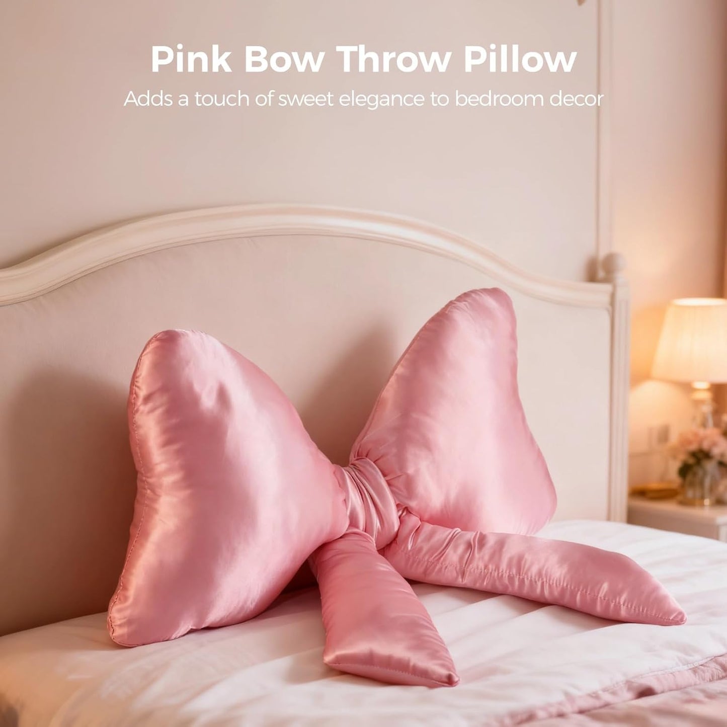 Homaisson 2 Pcs Pink Bow Throw Pillow Set, 23.6 x 13.8 in Decorative Bow Pillows, Big Bow Pillow, Satin Bow Shaped Pillow, Soft Decorative Pillows for Sofa, Bed
