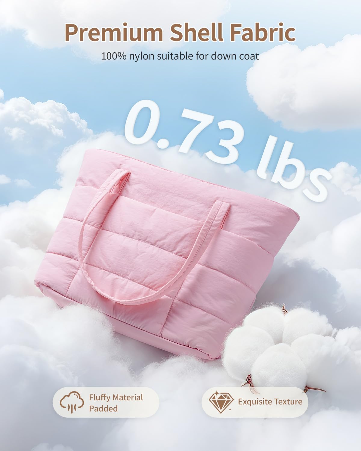 Narwey Nylon Puffer Tote Bag for Women, Puffy Work Nurse Teacher Tote Bag, Quilted Shoulder Bag for Travel, Gym, Gifts