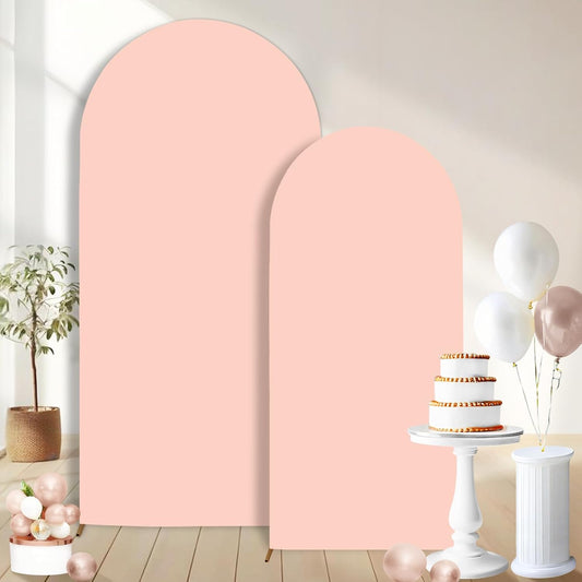 Peach Pink Arch Backdrop Covers Set of 2(7.2Ft, 6Ft), Spandex Fitted Chiara Arch Stand Covers Backdrops for Wedding Baby Shower Birthday Graduation Photo Booth Props(Only Cover)