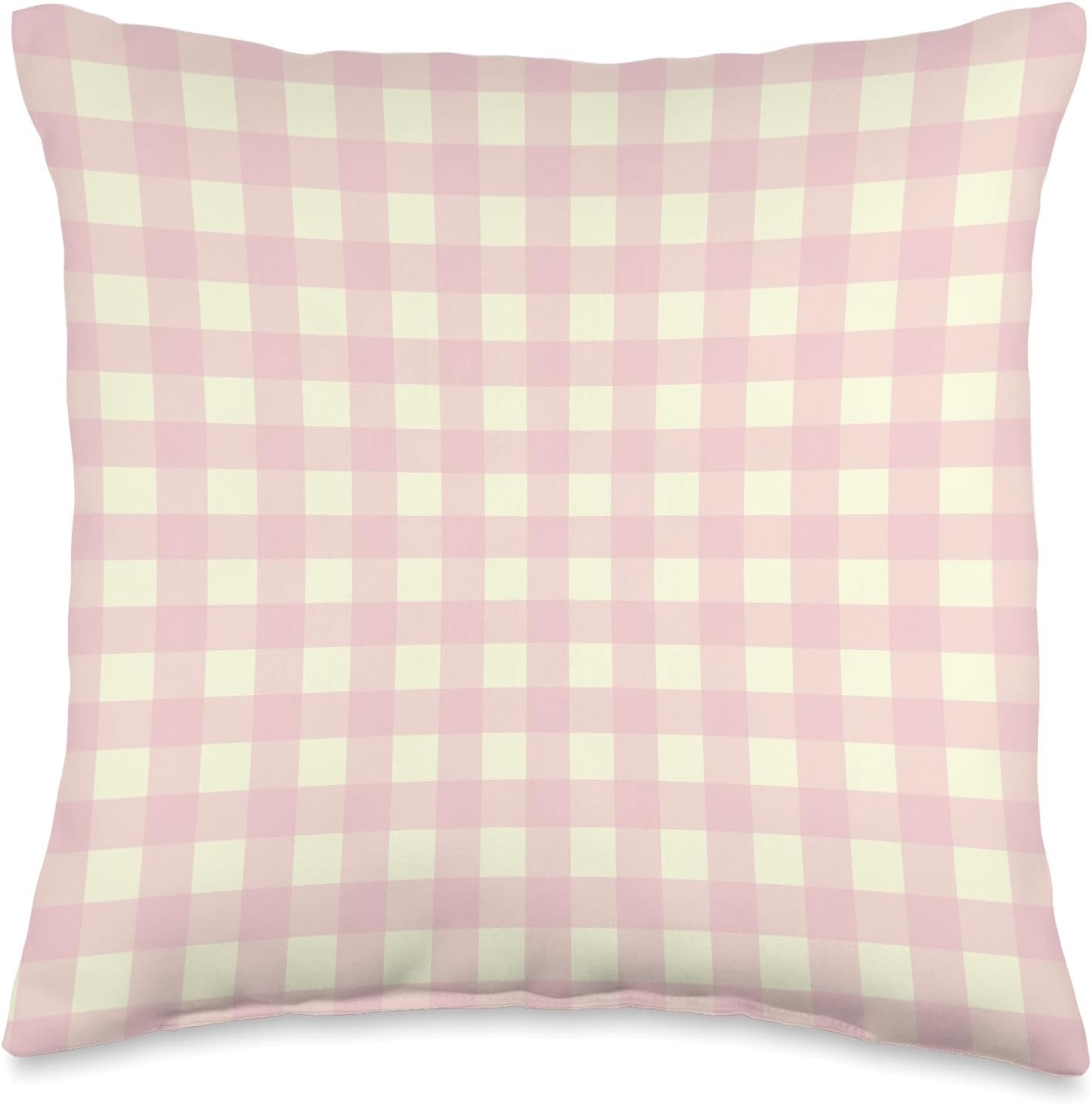 Cute Light Pink Yellow Gingham Check Plaid Checkered Pattern Throw Pillow