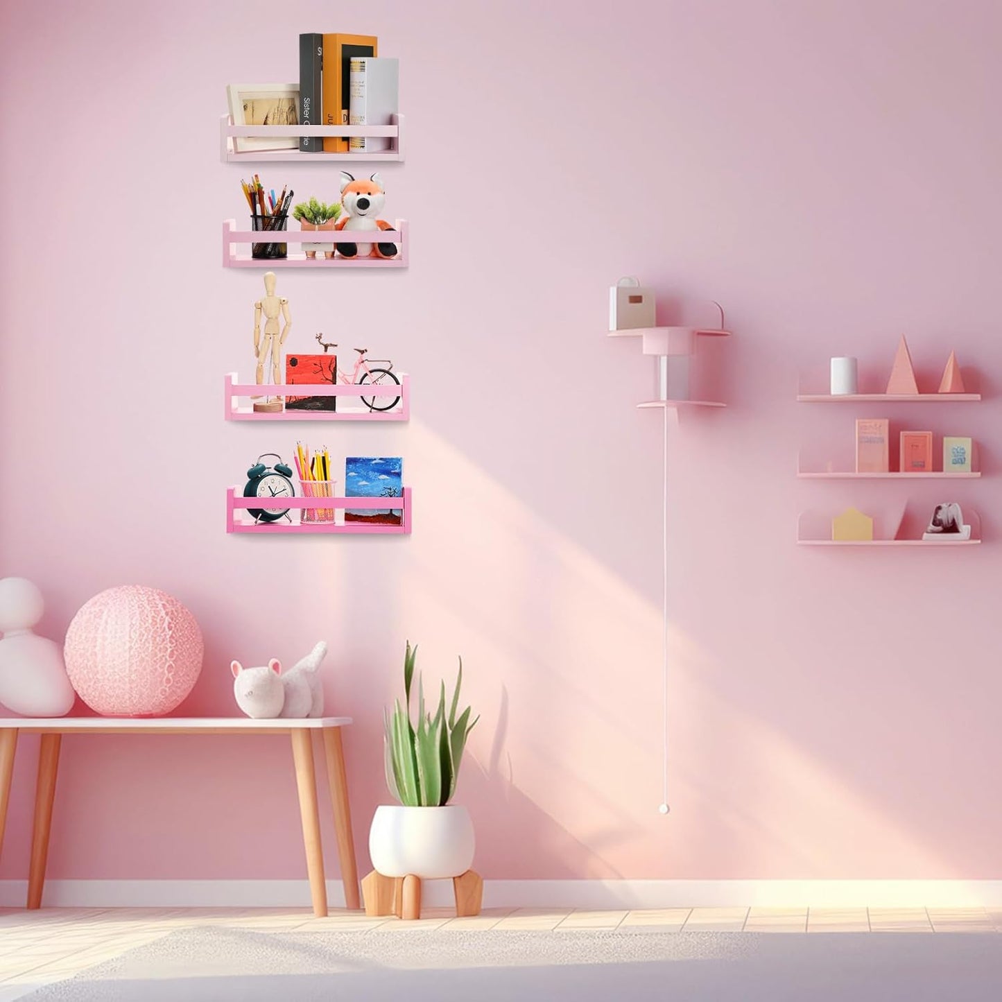 Suzile Set of 4 Nursery Book Shelves Floating Bookshelves Nursery Shelves for Wall Book Shelf Organizer Bathroom Storage Rack for Wall Decor(16 in,Gradient Pink)