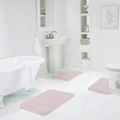 Walensee Shaggy 2 Piece Bath Rug Set (Dusty Pink) - 20 x 24 U Shape Contour & 20 x 32 Bath Mat - Machine Wash/Dry - Plush Absorbent Non Slip