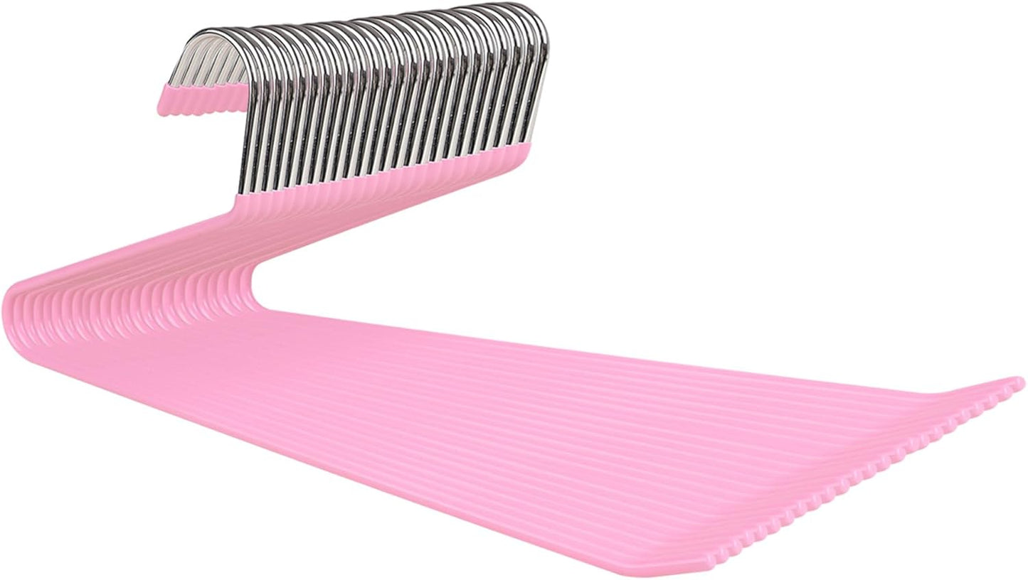 24-Pack Metal Pants Hangers with Non-Slip Coating, Open Ended Jeans Hangers for Space-Saving Storage of Blankets, Scarves and Towels (Pink)
