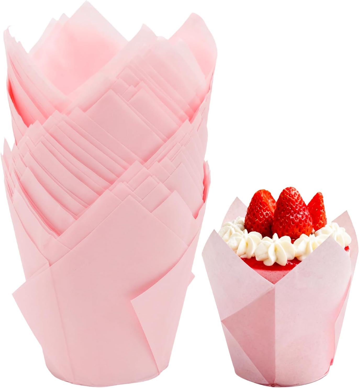 50 Pcs Pink Tulip Cupcake Liners Greaseproof Cupcake Wrappers Standard Muffin Cups Cupcakes Papers for Party Wedding Paper Muffin Liners for Baking