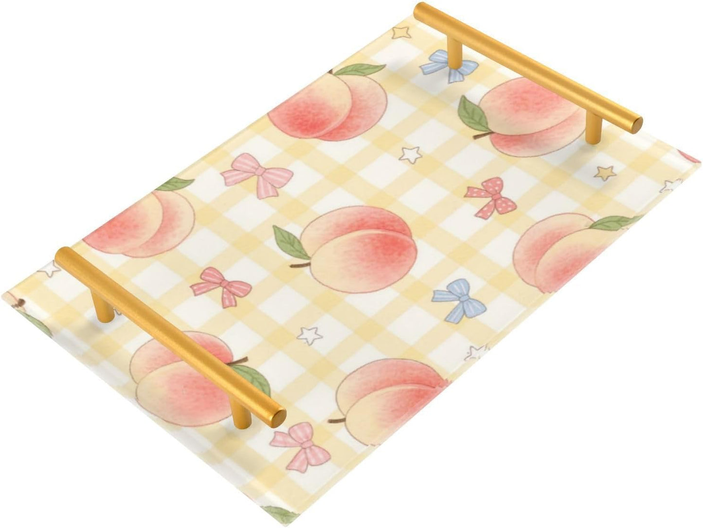 Cute Pink Peaches Decorative Couch Tray with Handles Table Serving Tray for Jewelry Perfume for Decorative Food bandeja para Cafe Set