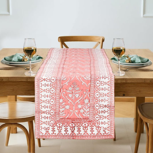 Ridhi Sweet Pink Hand Block Print 100% Cotton Reusable Table Runner 16" X 70" Inches Table Runner Decorative Everyday Use for Dining, Home Gift for Spring, Easter, Valentine