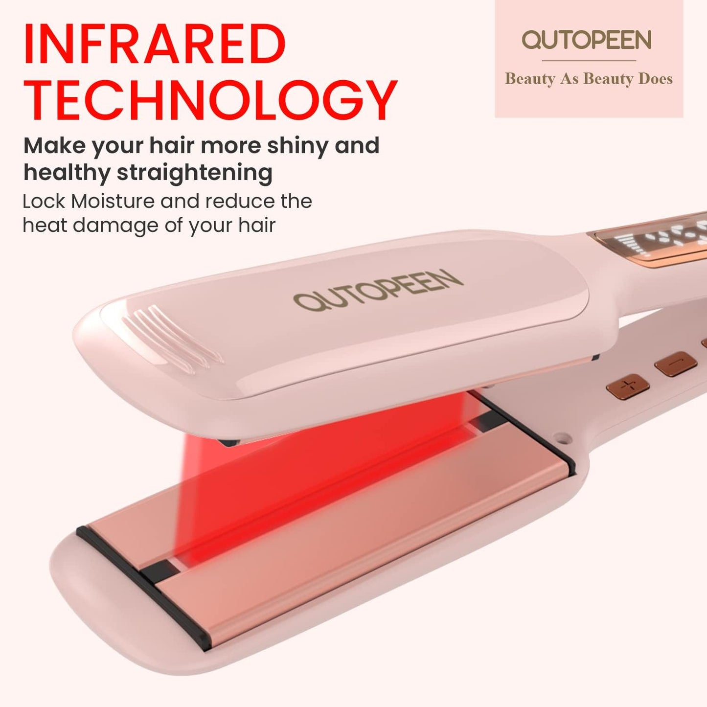 Fashion Pink Infrared 2 Inch Hair Straightener,2 Inch Wide Professional Ceramic Tourmaline Flat Iron with Big Temp Display,140F-450F Degree,Dual Voltage