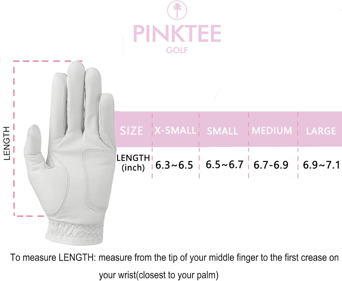 PINKTEE Women's Golf Glove Left Hand Ladies Pink Cabretta Leather Golf Gloves with Removable Magnetic Ball Marker Full Finger